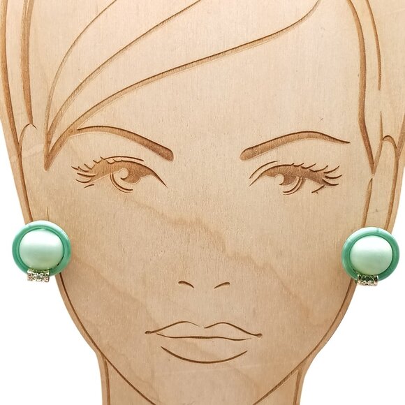 Vintage Clip-On Earrings Round Mint Green Gold Accents - Picture 1 of 4